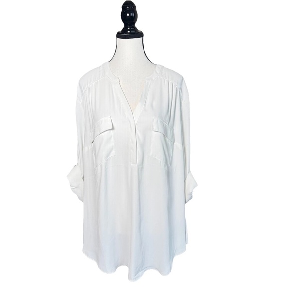 Torrid Harper Georgette Pullover 3/4 Roll Tab Sleeve Tunic Blouse White 2X NWT - Picture 3 of 11